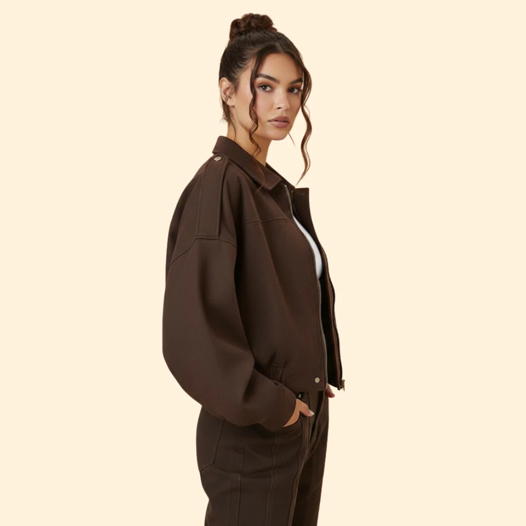 Women’s Suede Bomber Jacket with Long Sleeves - Image 5