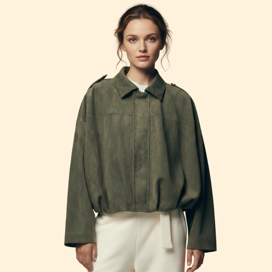 Women’s Suede Bomber Jacket with Long Sleeves - Image 9