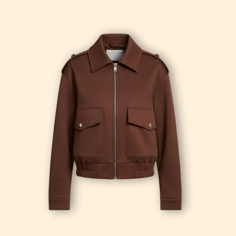 Women's Suede Bomber Jacket with Zipper Pockets