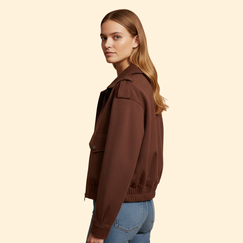 Women's Suede Bomber Jacket with Zipper Pockets - Image 4