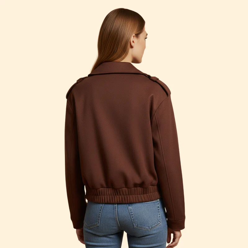 Women's Suede Bomber Jacket with Zipper Pockets - Image 5