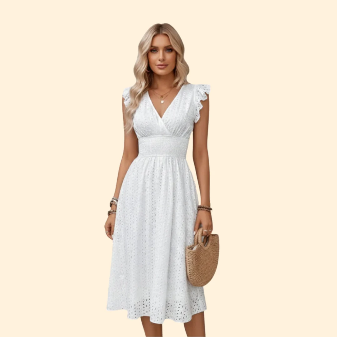 Women’s Summer Dress with Lace Detail and V-Neck - Image 2