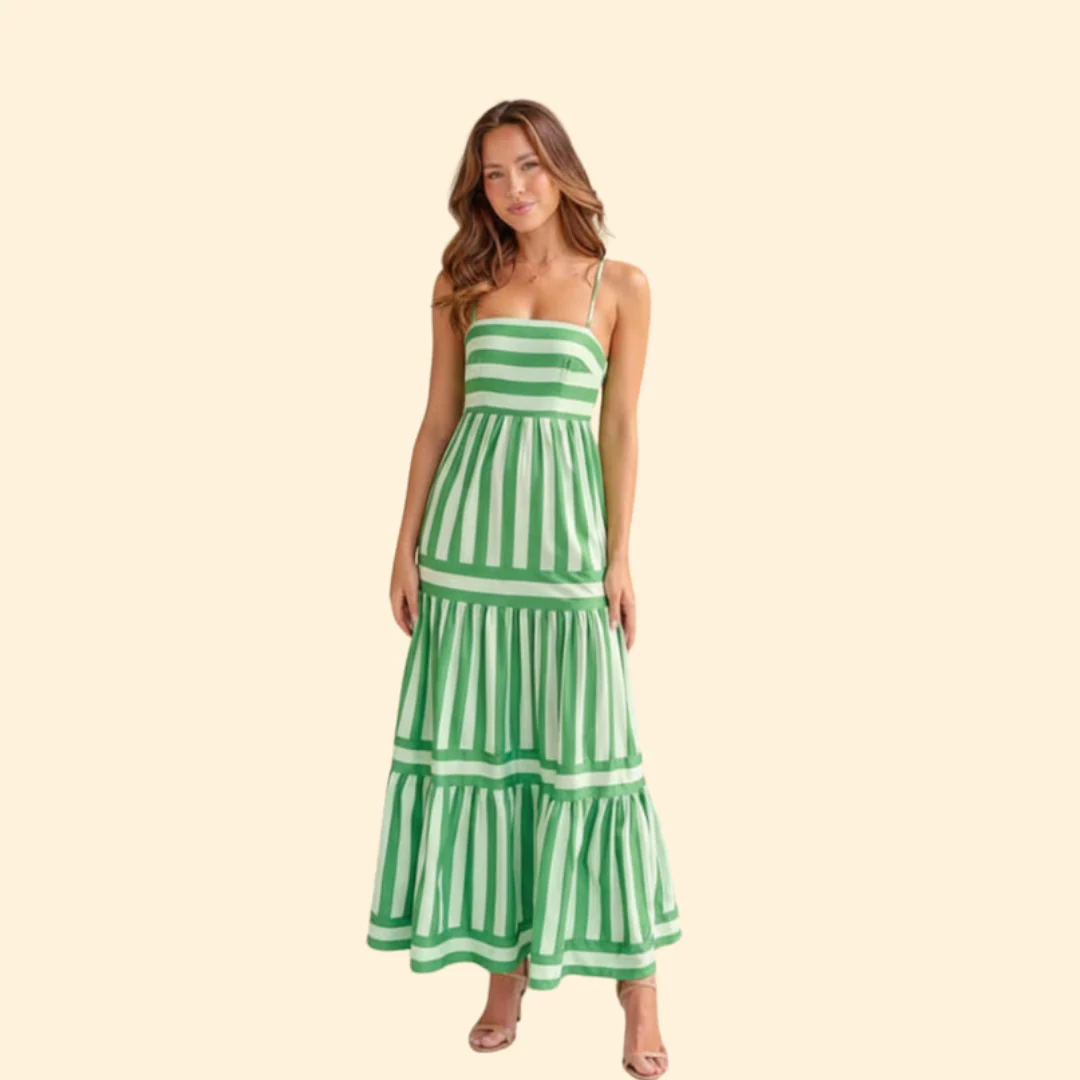 Women’s Summer Dress with Stripes and Tiered Skirt - Image 2