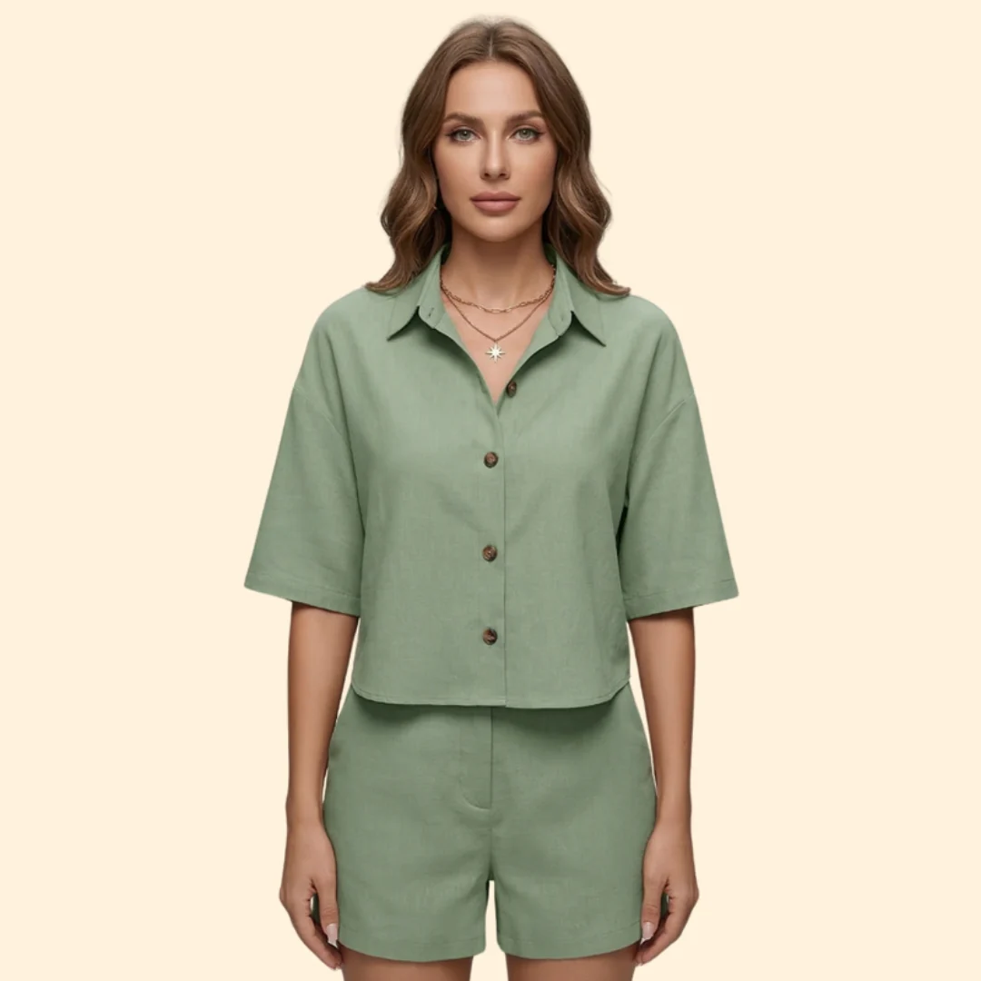 Women’s Summer Set with Button Shirt and Shorts - Image 2