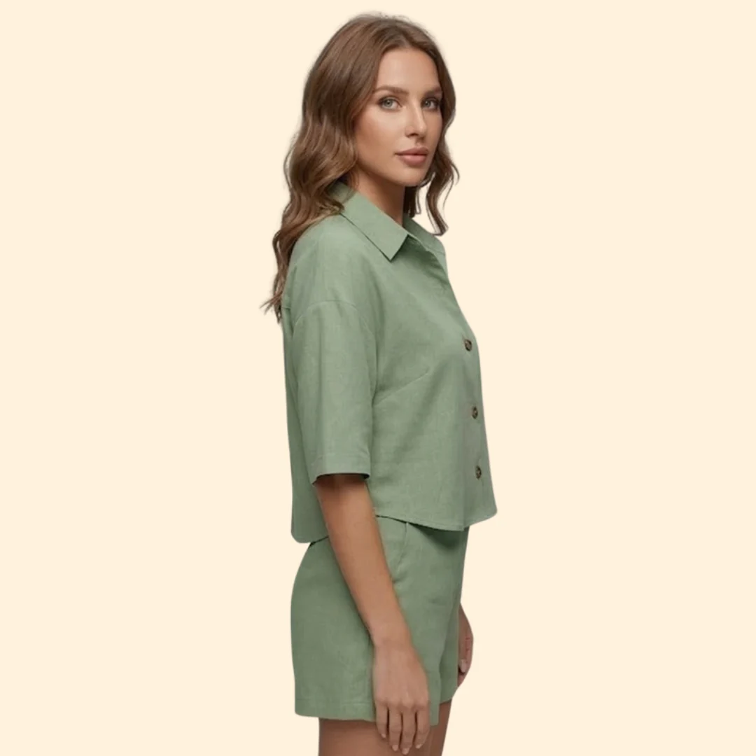Women’s Summer Set with Button Shirt and Shorts - Image 3