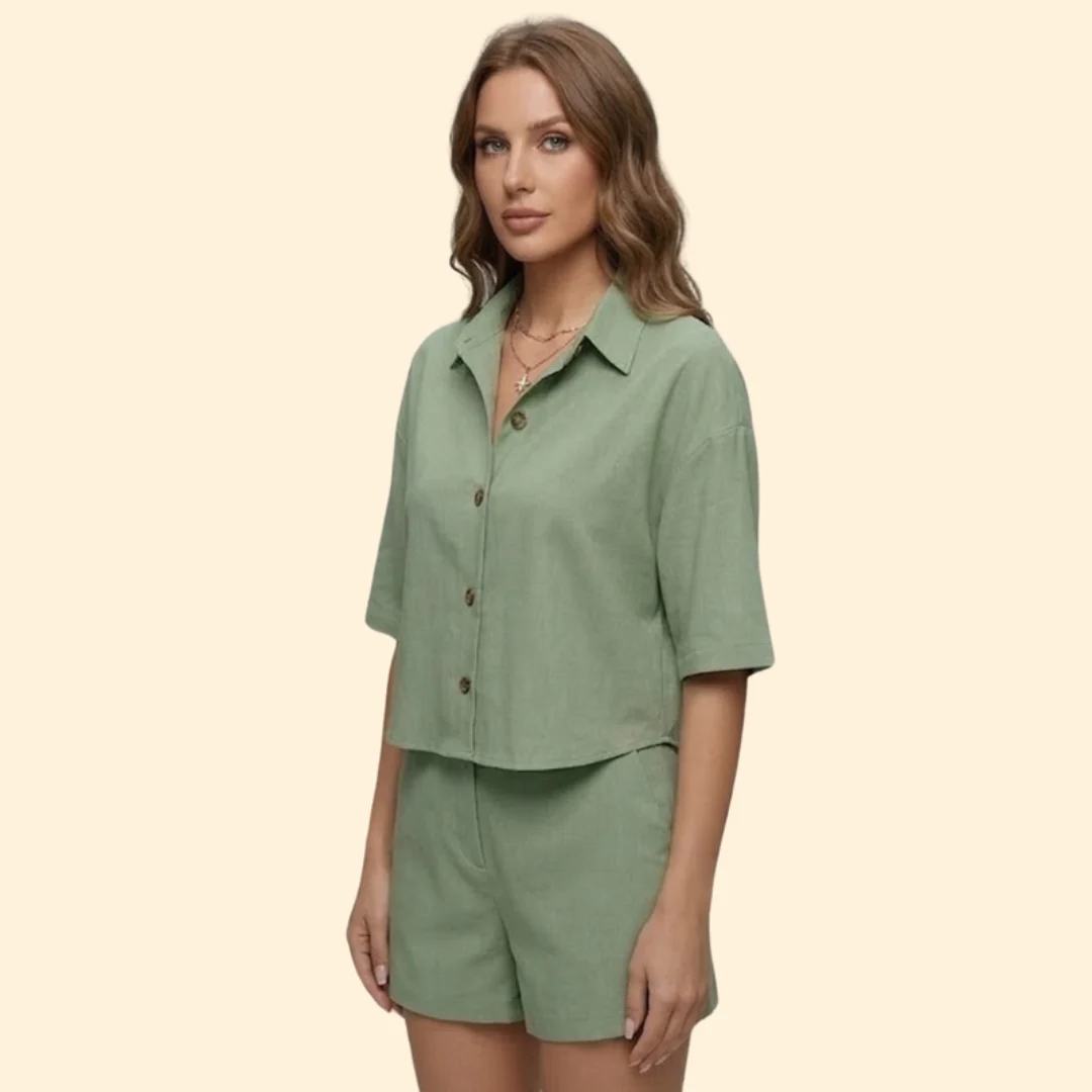 Women’s Summer Set with Button Shirt and Shorts - Image 4