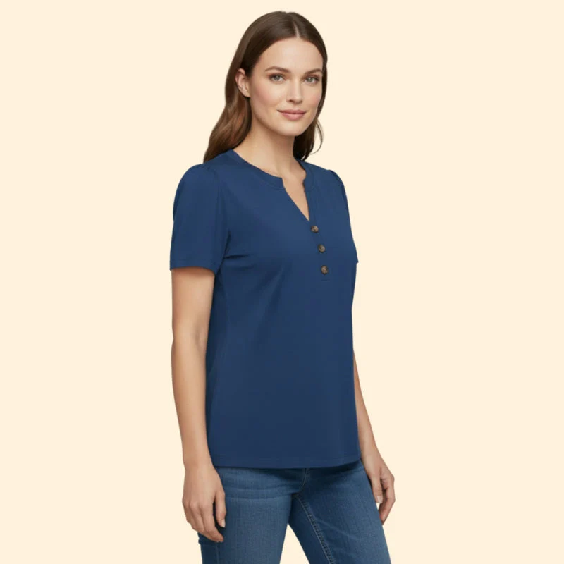 Women’s T-Shirt with Button Neckline Detail - Image 3