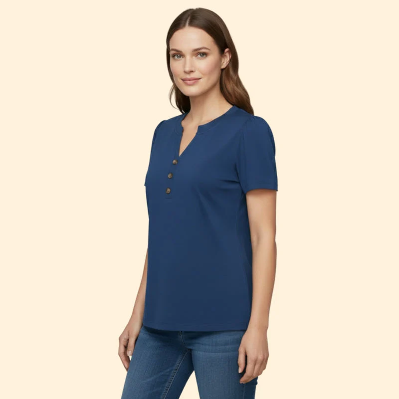 Women’s T-Shirt with Button Neckline Detail - Image 4