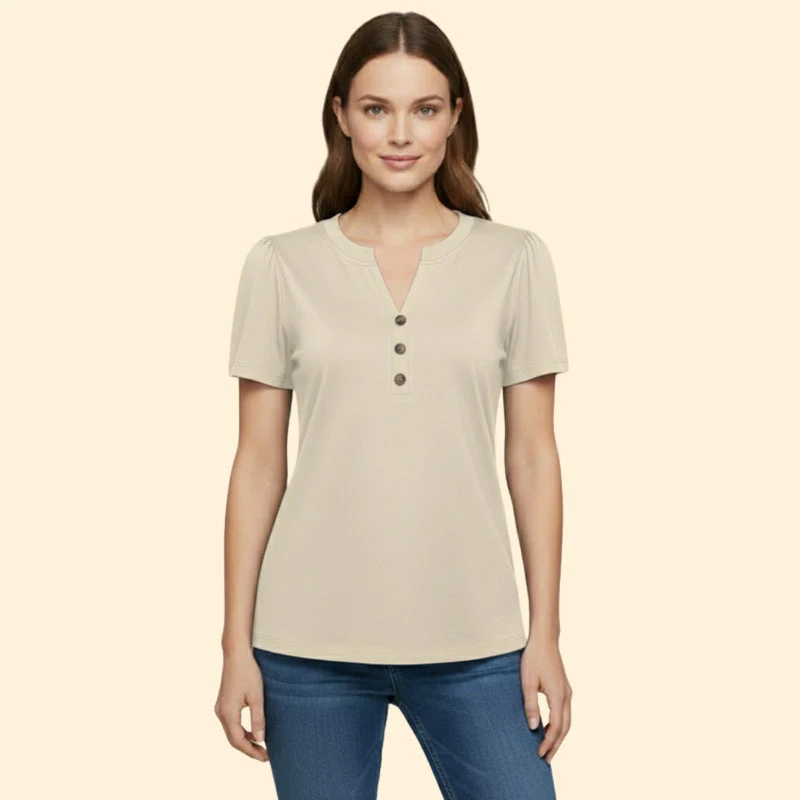 Women’s T-Shirt with Button Neckline Detail - Image 6