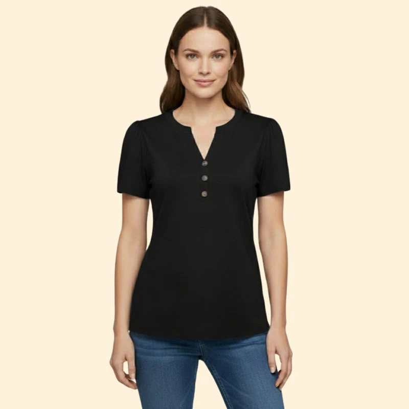 Women’s T-Shirt with Button Neckline Detail - Image 7