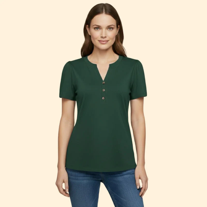Women’s T-Shirt with Button Neckline Detail - Image 8