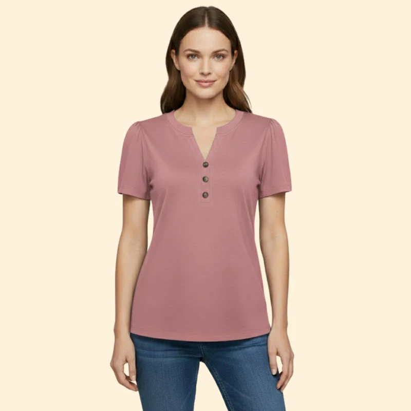 Women’s T-Shirt with Button Neckline Detail - Image 9