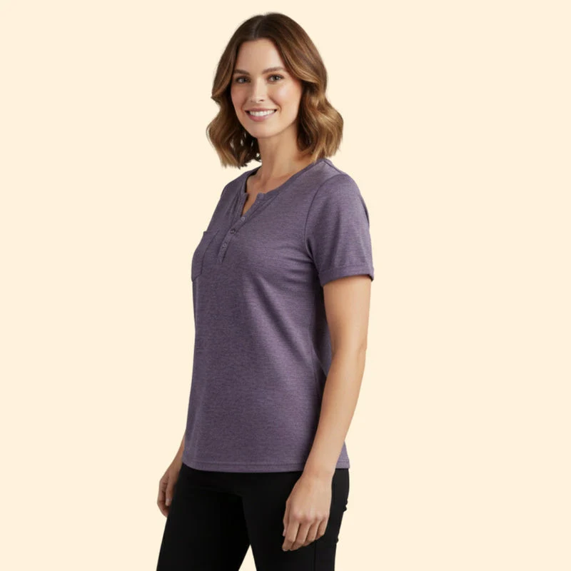 Women’s T-Shirt with Pocket and Button Detail - Image 3