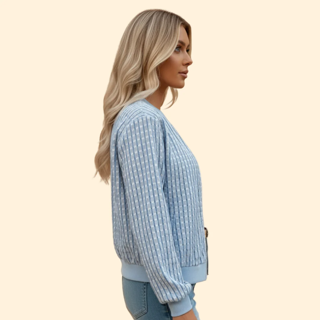 Women’s Textured Bomber Jacket with Ribbed Trim - Image 3
