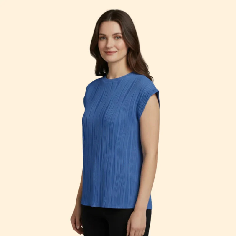 Women’s Textured T-Shirt with Rolled Sleeves - Image 3