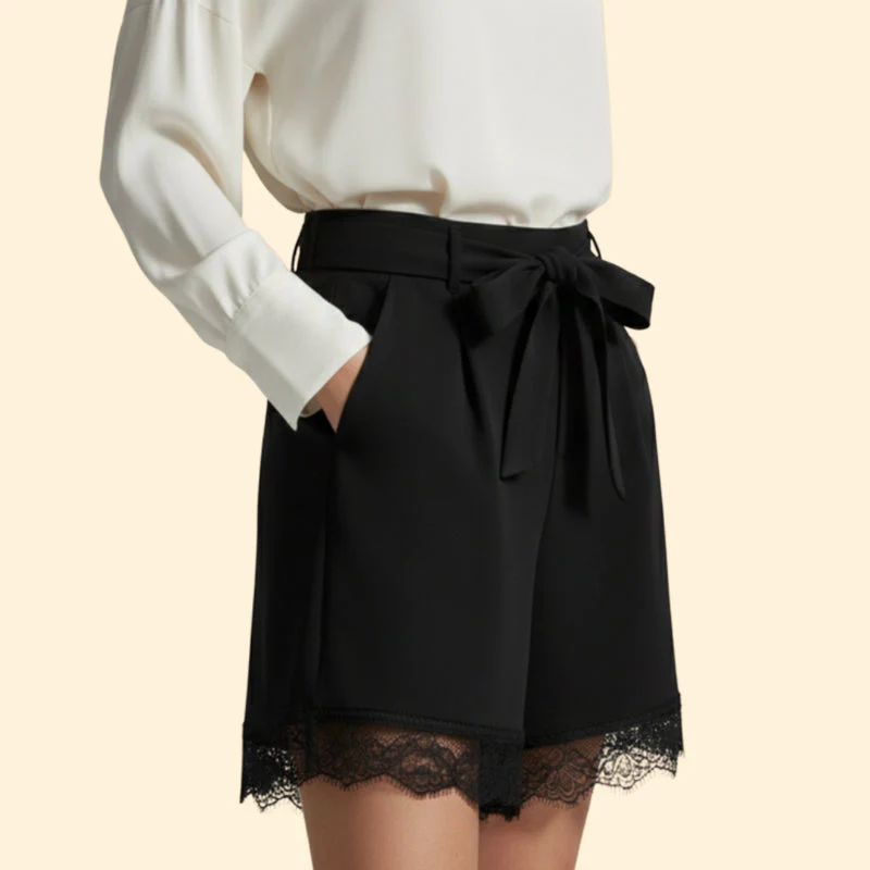 Women’s Tie-Waist Shorts with Lace Trim - Image 4