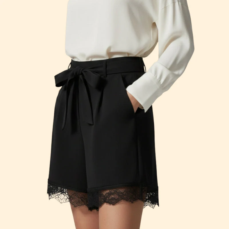 Women’s Tie-Waist Shorts with Lace Trim - Image 5