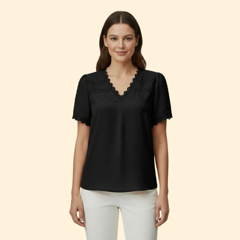Women’s Top with Lace Trim and Short Sleeves - Image 3