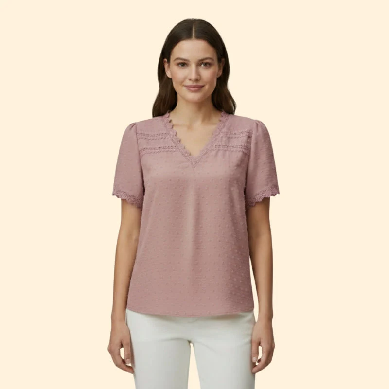 Women’s Top with Lace Trim and Short Sleeves - Image 4
