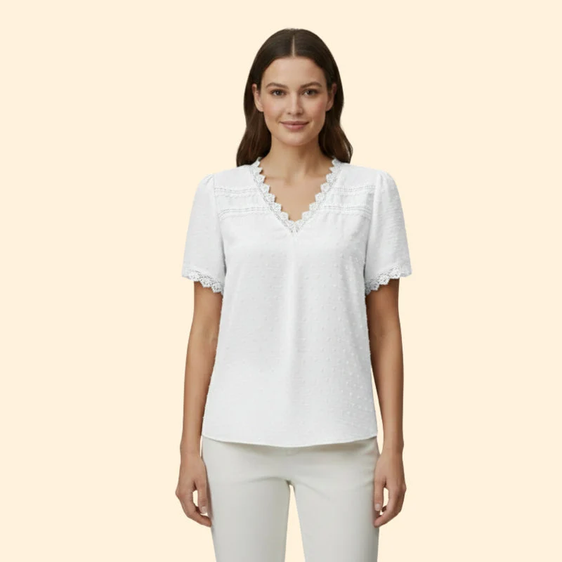 Women’s Top with Lace Trim and Short Sleeves - Image 6