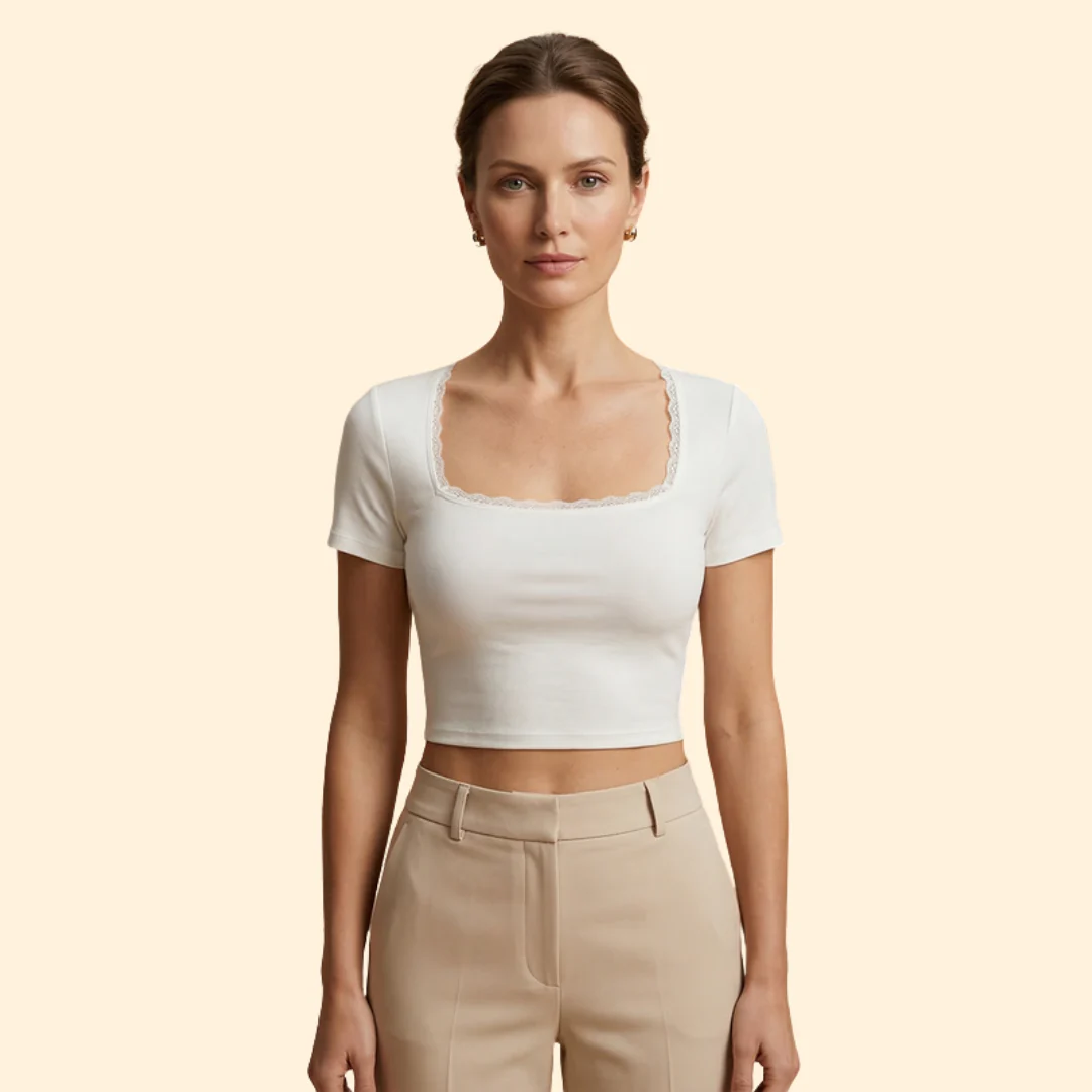 Women’s Top with Lace Trim and Square Neck - Image 2