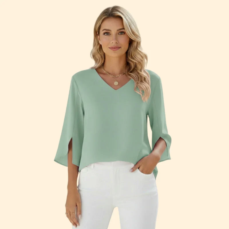 Women’s Top with V-Neck and Flowing Sleeves - Image 9