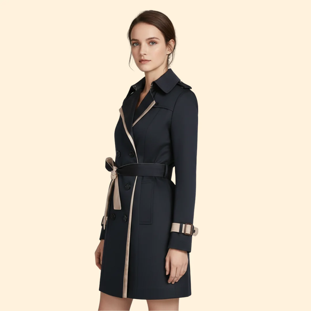 Women’s Trench Coat with Contrast Trim - Image 3