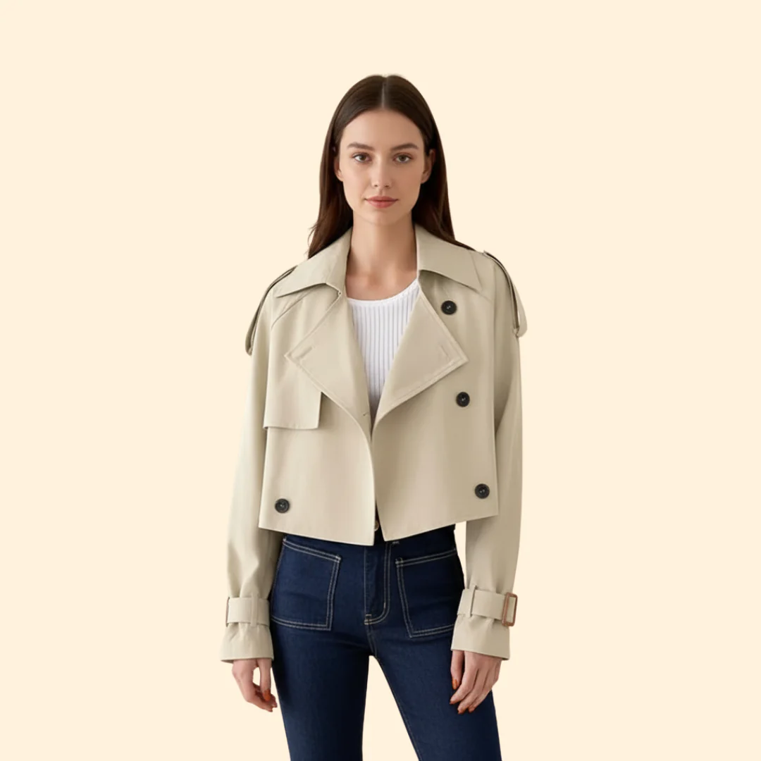 Women’s Trench Coat with Cropped Belted Design - Image 2