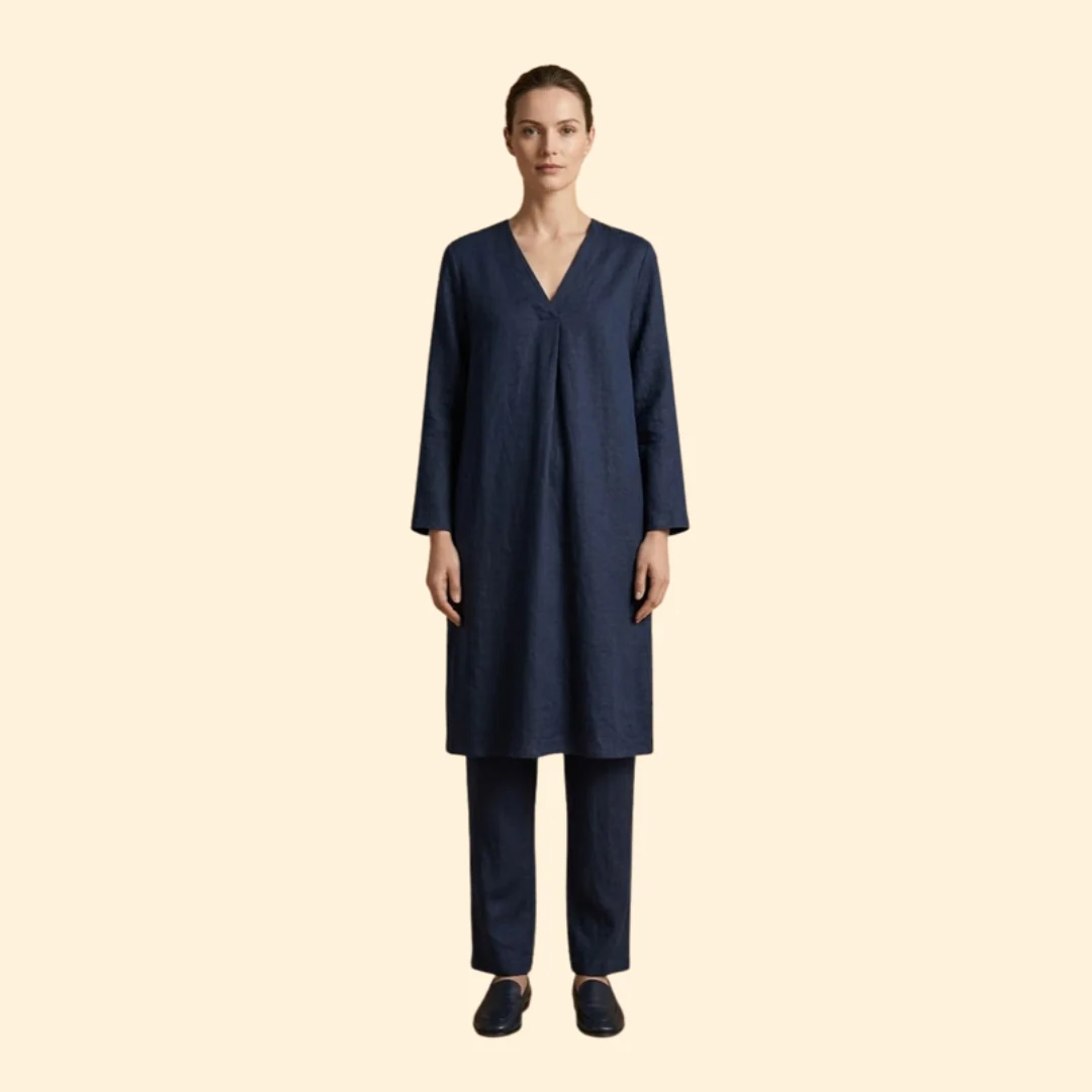 Women’s Two-Piece Set with V-Neck Tunic - Image 2