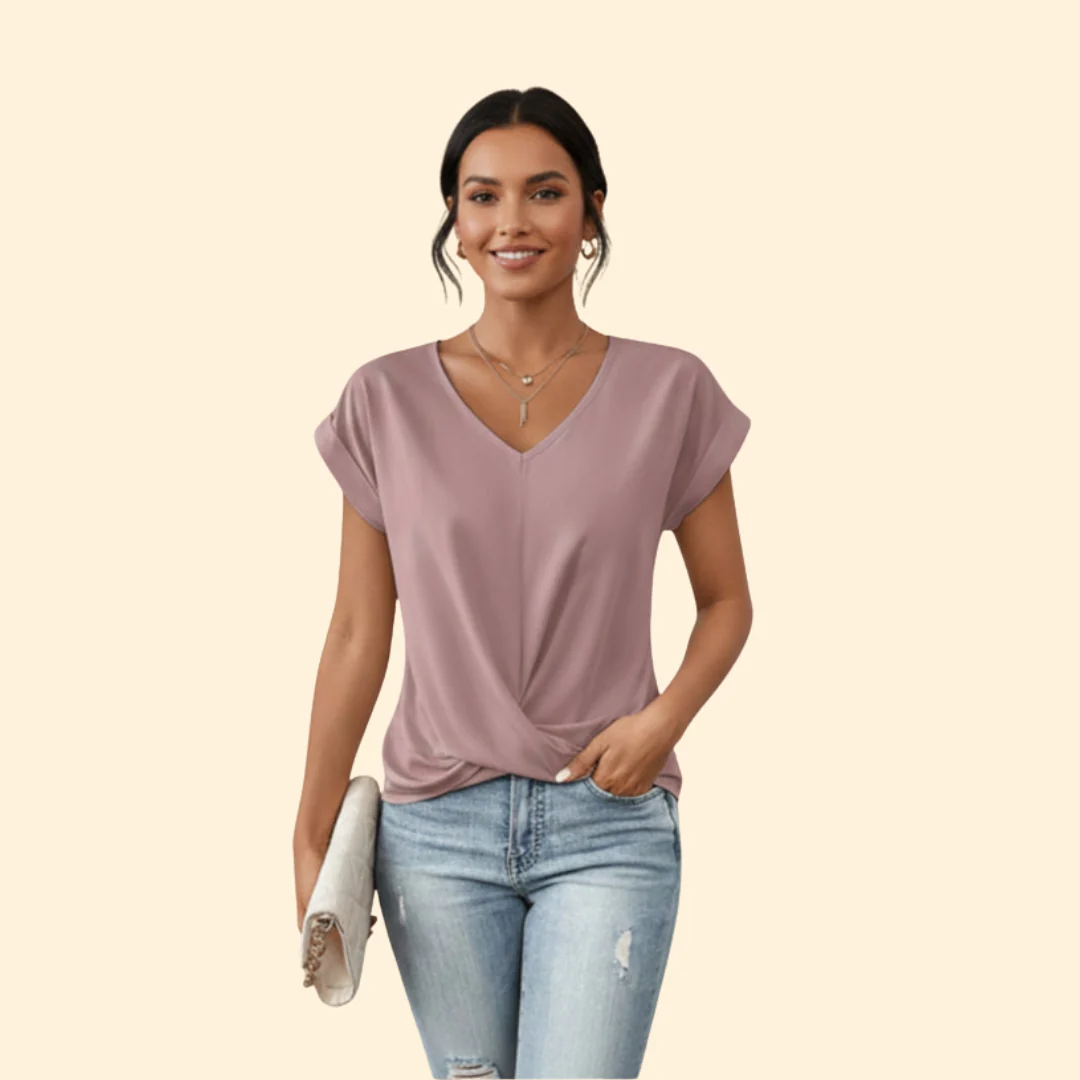 Women’s V-Neck Blouse with Relaxed Fit - Image 2