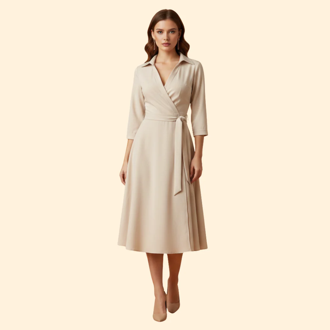 Women's V-neck Dress with Belt - Image 10