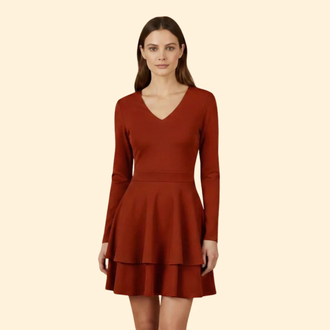 Women's V-Neck Dress with Flared Skirt - Image 10