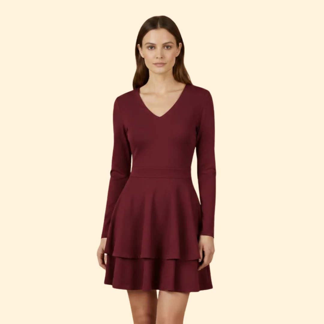 Women's V-Neck Dress with Flared Skirt - Image 11