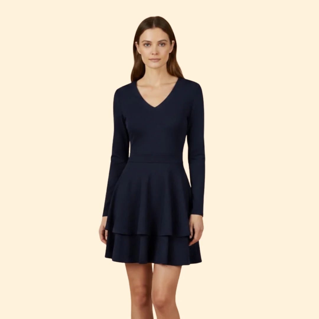 Women's V-Neck Dress with Flared Skirt - Image 12