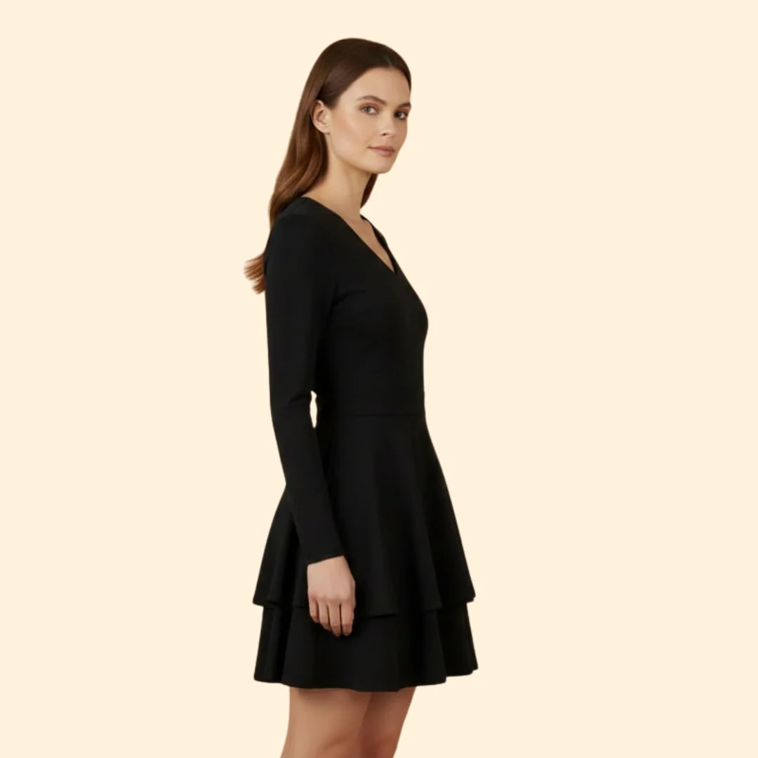 Women's V-Neck Dress with Flared Skirt - Image 3