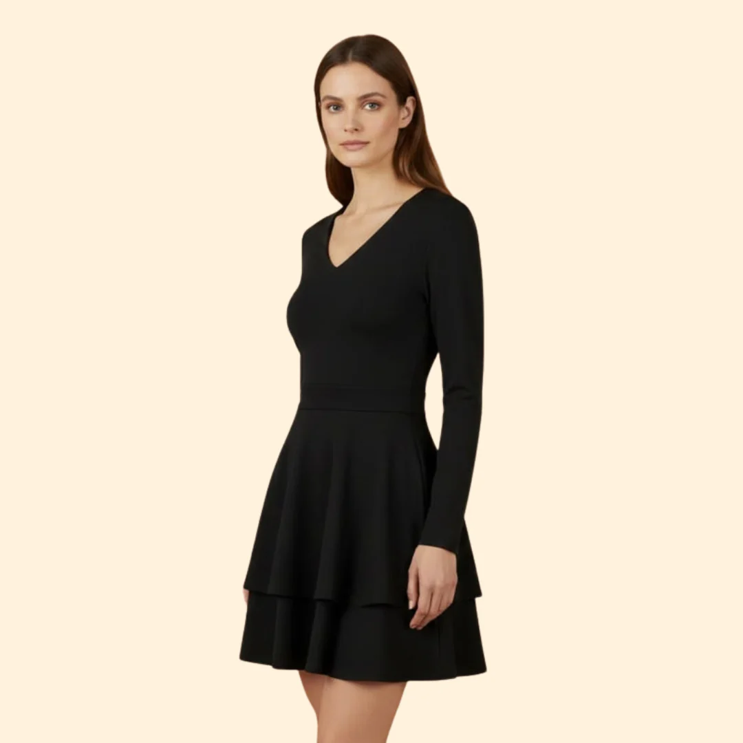 Women's V-Neck Dress with Flared Skirt - Image 5