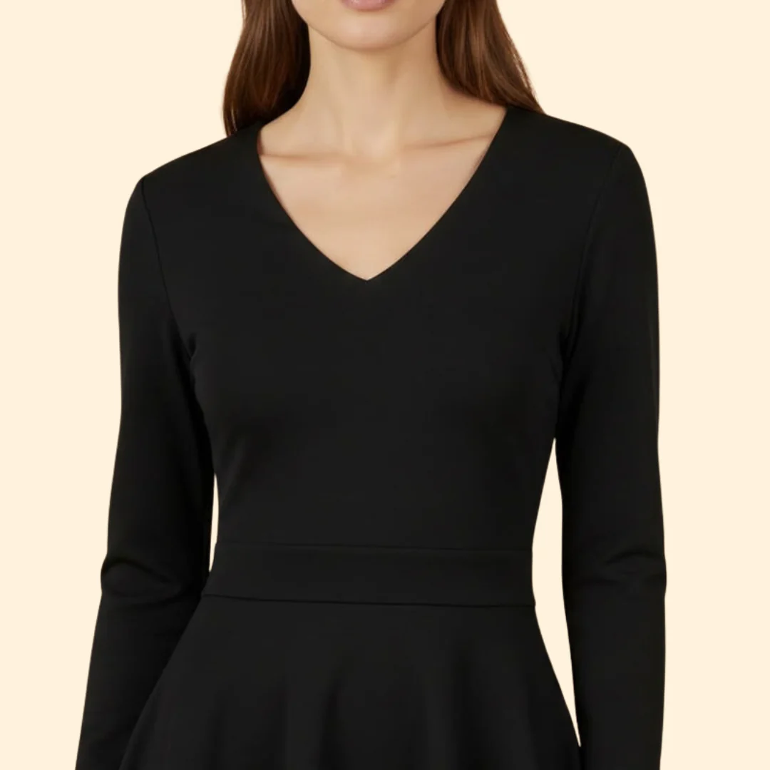 Women's V-Neck Dress with Flared Skirt - Image 6