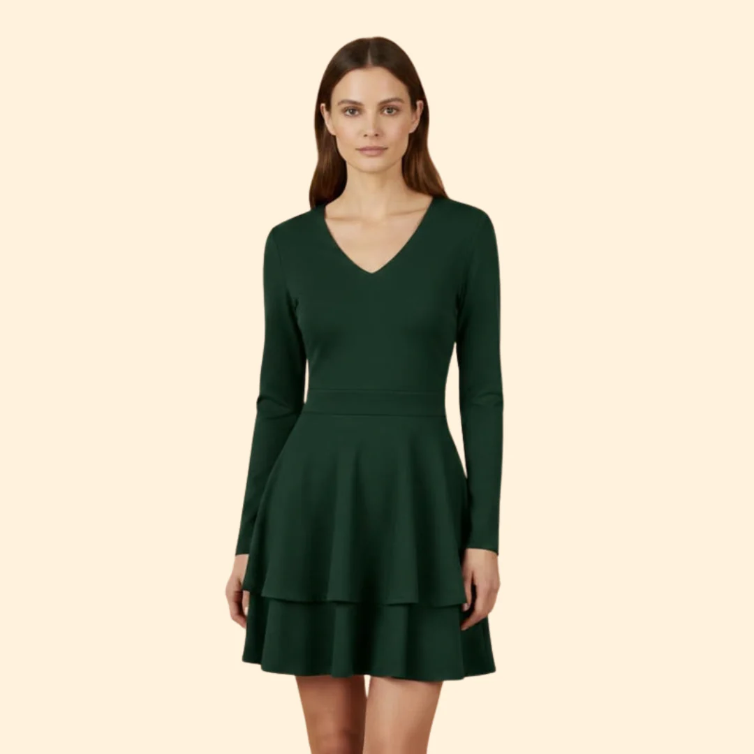 Women's V-Neck Dress with Flared Skirt - Image 8