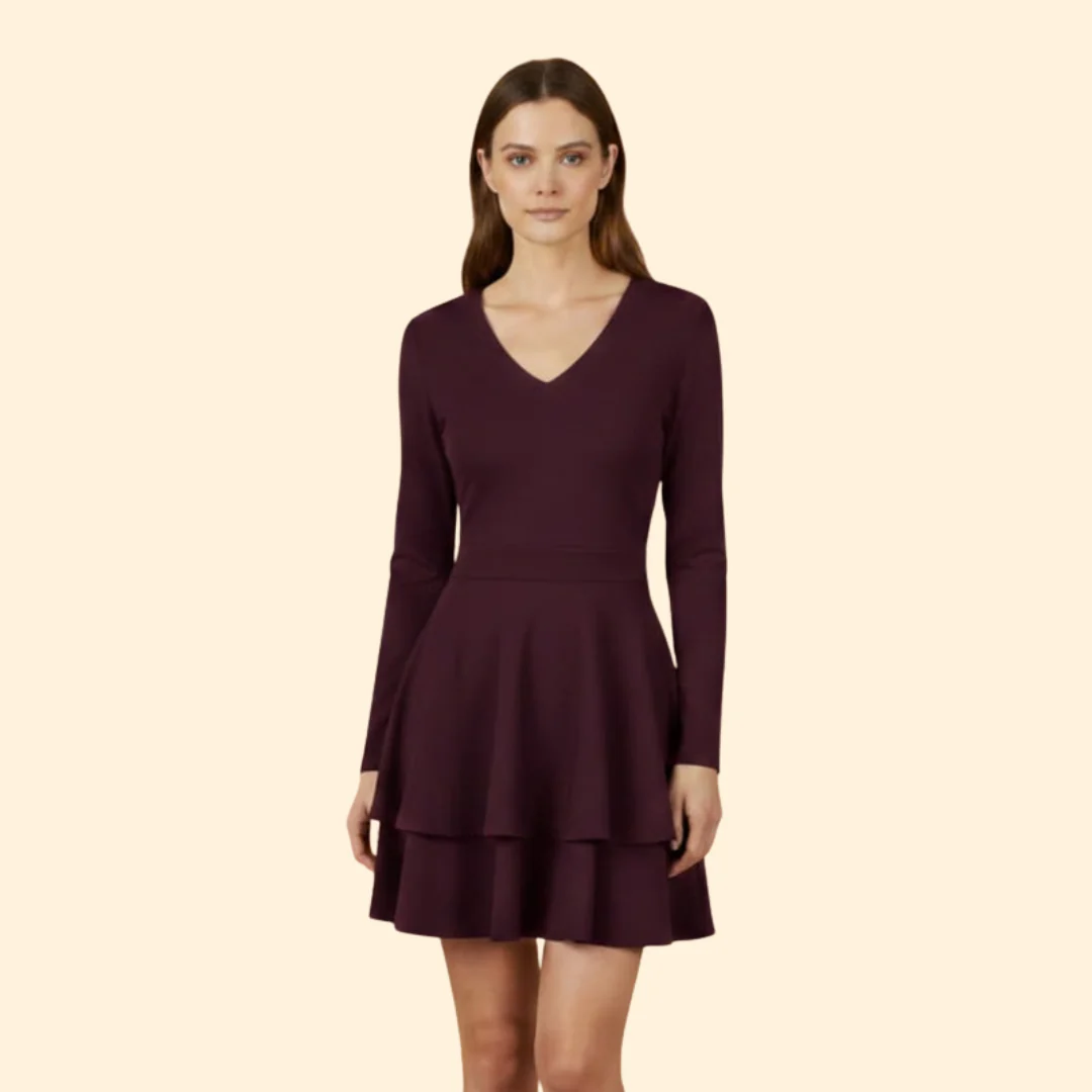 Women's V-Neck Dress with Flared Skirt - Image 9