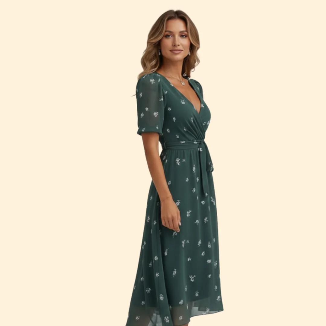 Women’s V-Neck Dress with Floral Design - Image 3