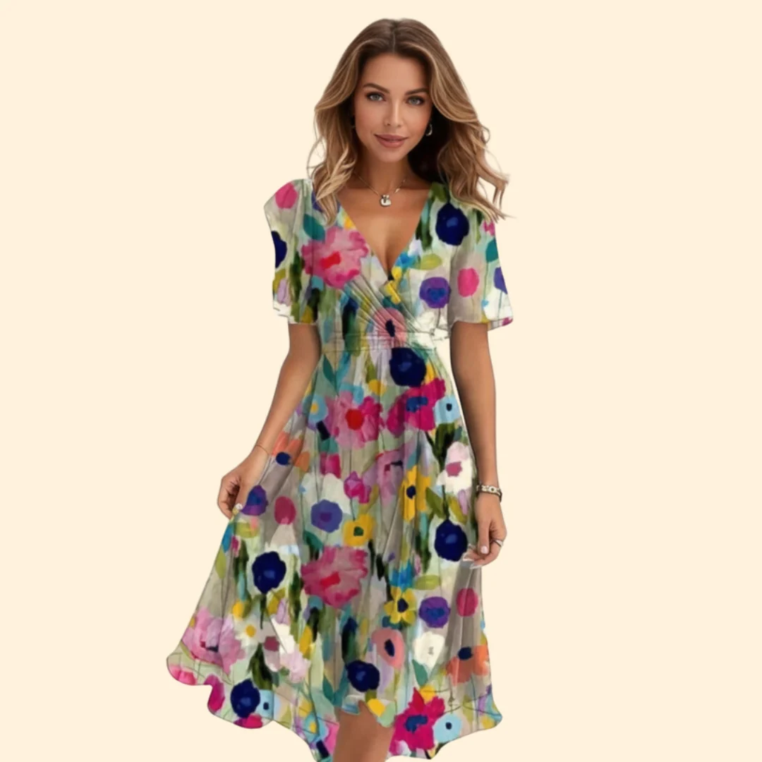 Women’s V-Neck Dress with Floral Design - Image 6