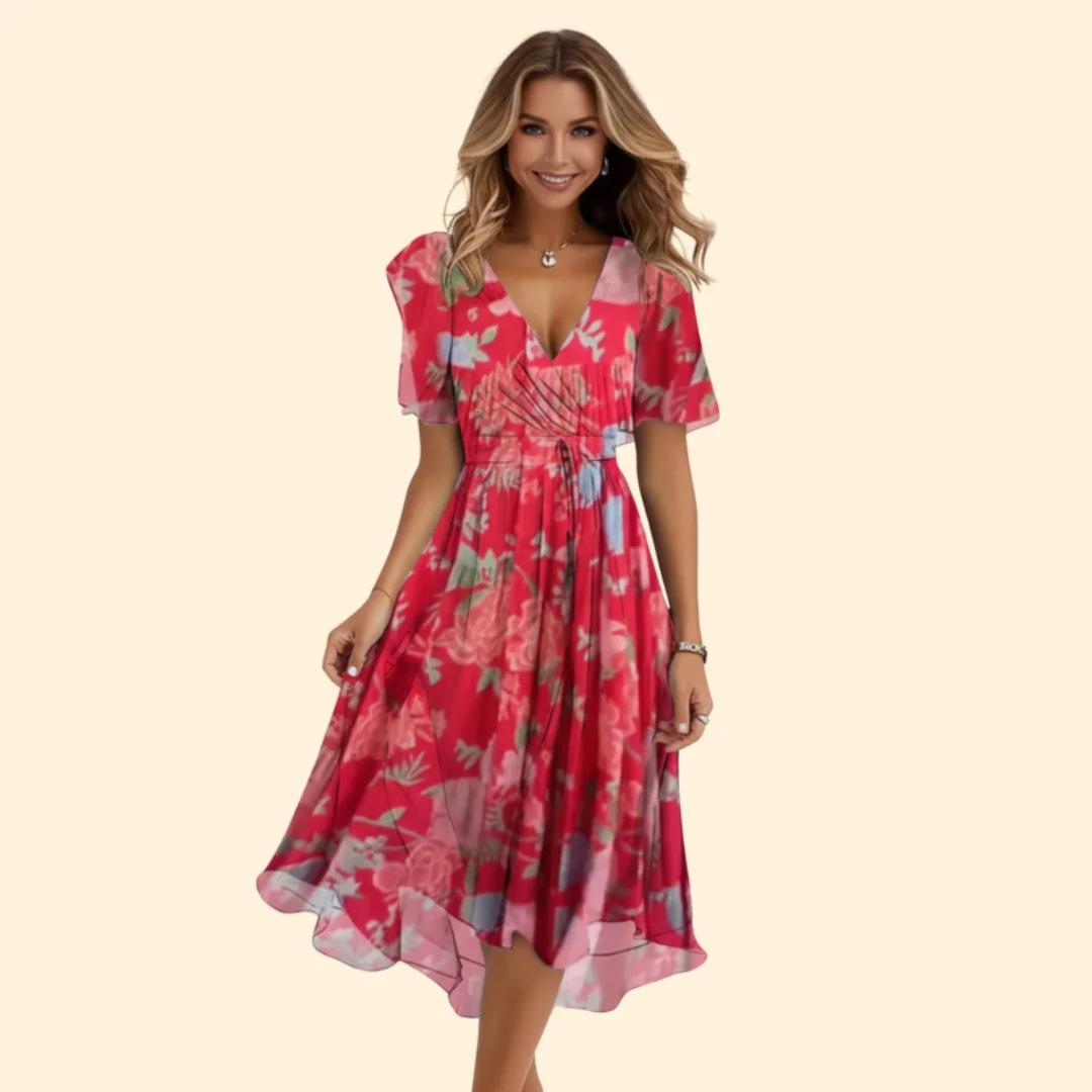 Women’s V-Neck Dress with Floral Design - Image 7