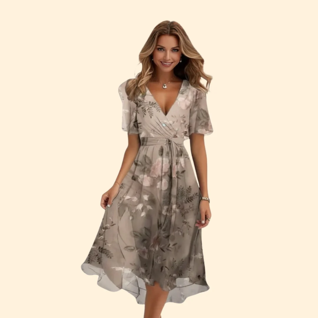 Women’s V-Neck Dress with Floral Design - Image 8