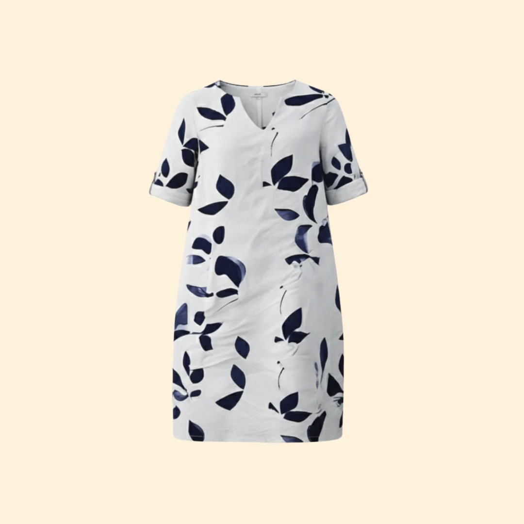 Women’s V-Neck Dress with Floral Leaf Design