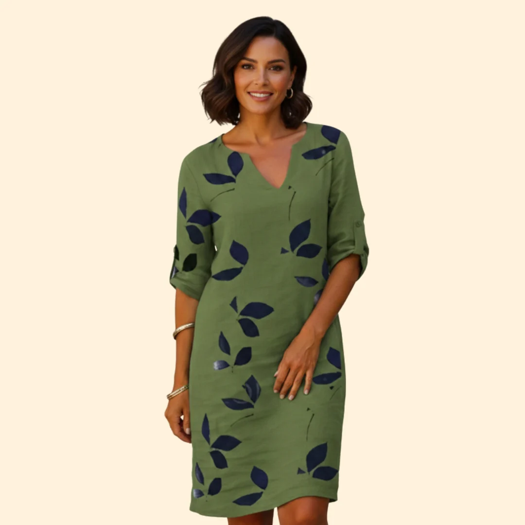 Women’s V-Neck Dress with Floral Leaf Design - Image 6