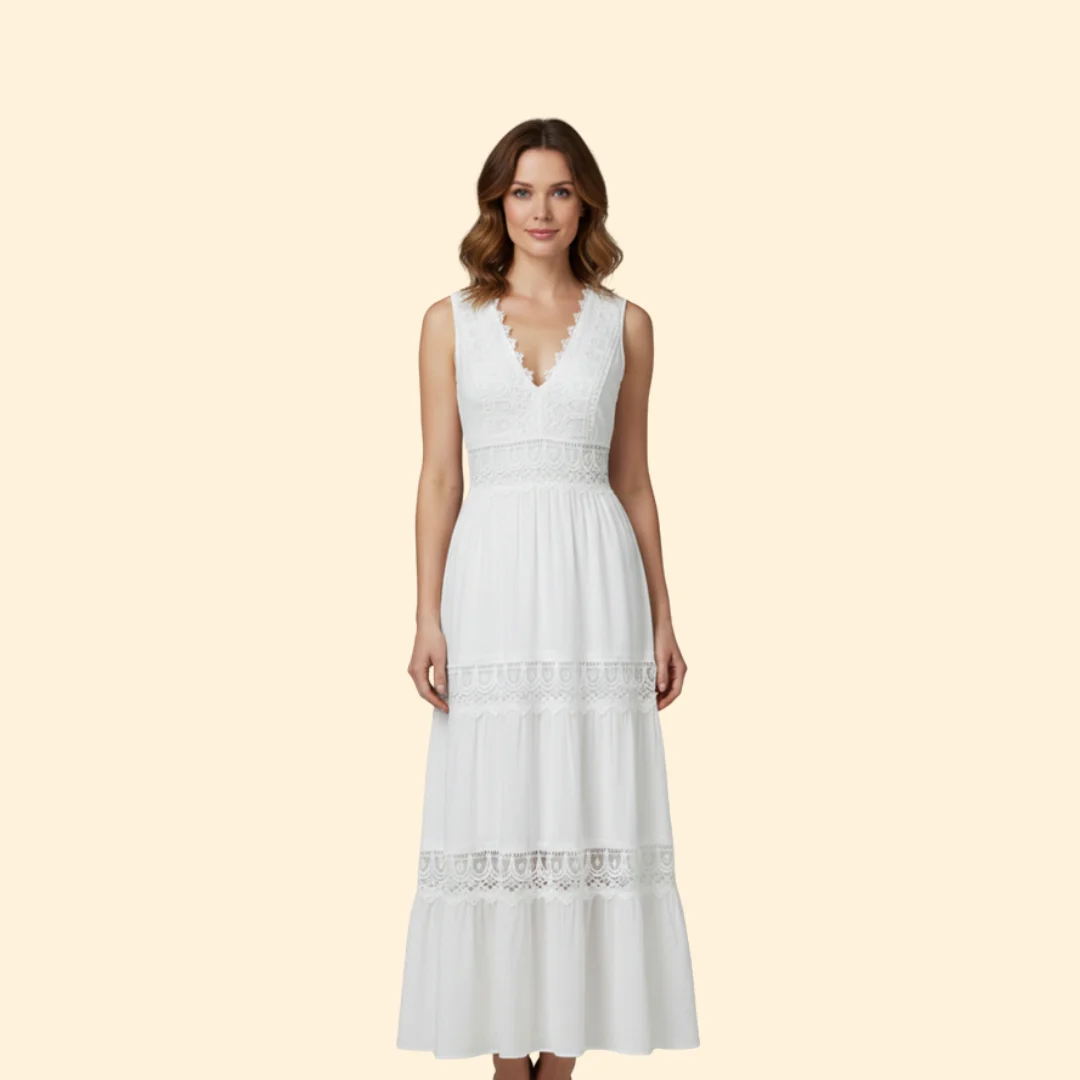 Women’s V-Neck Dress with Lace Details - Image 2