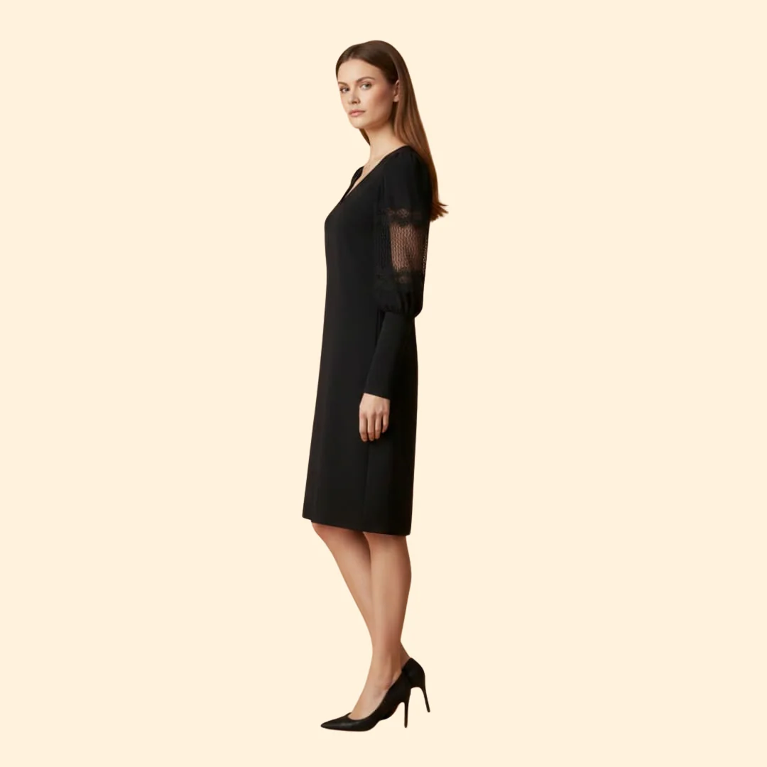 Women's V-neck Dress with Lace Panels - Image 4