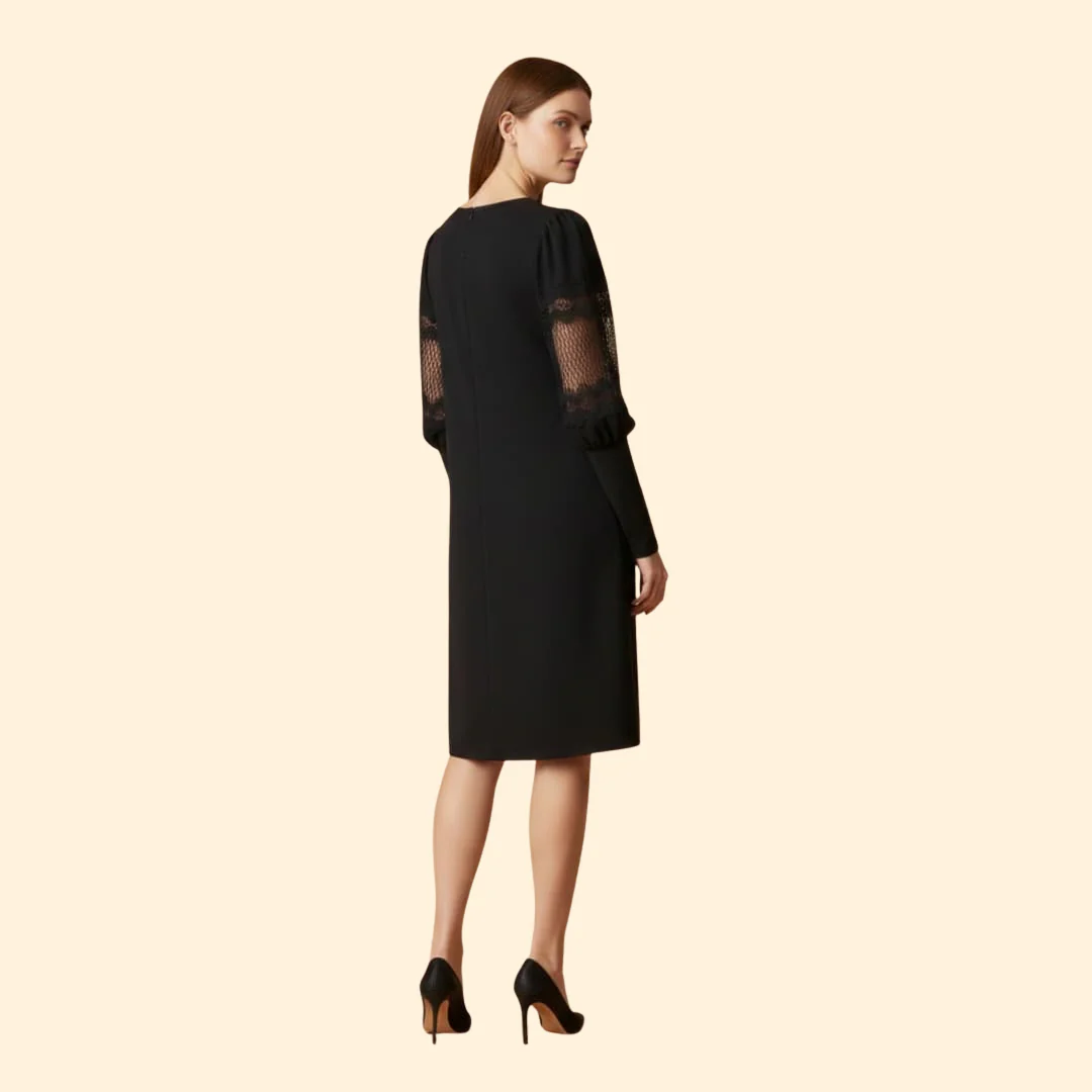 Women's V-neck Dress with Lace Panels - Image 5