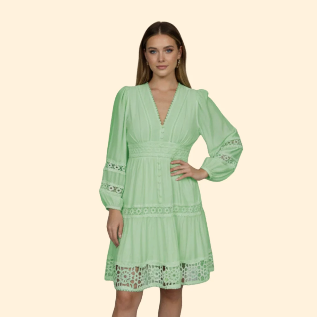 Women’s V-Neck Dress with Lace Trim - Image 9