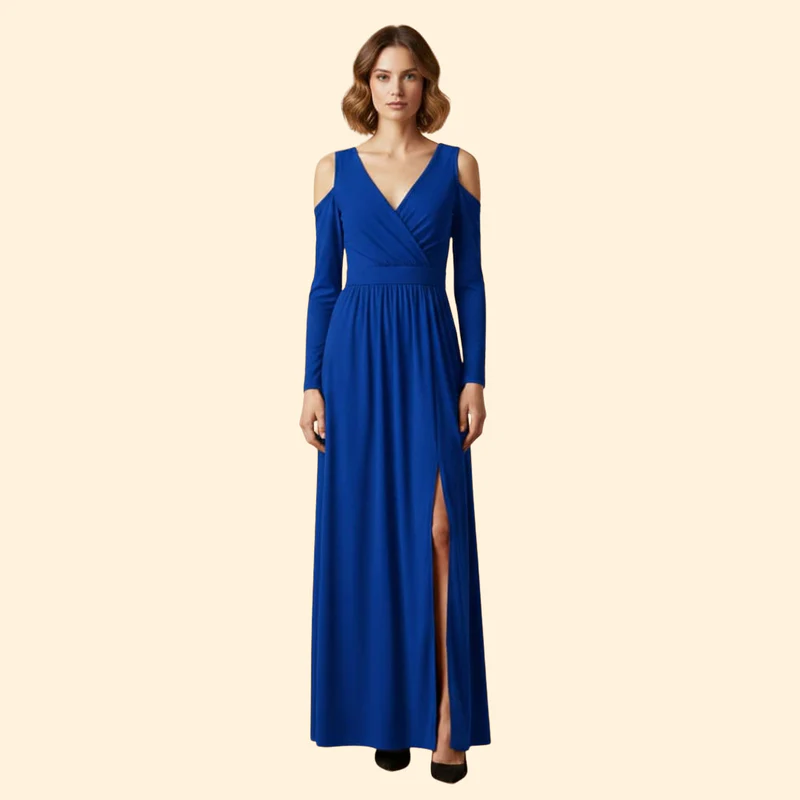Women's V-Neck Dress with Long Sleeves - Image 10